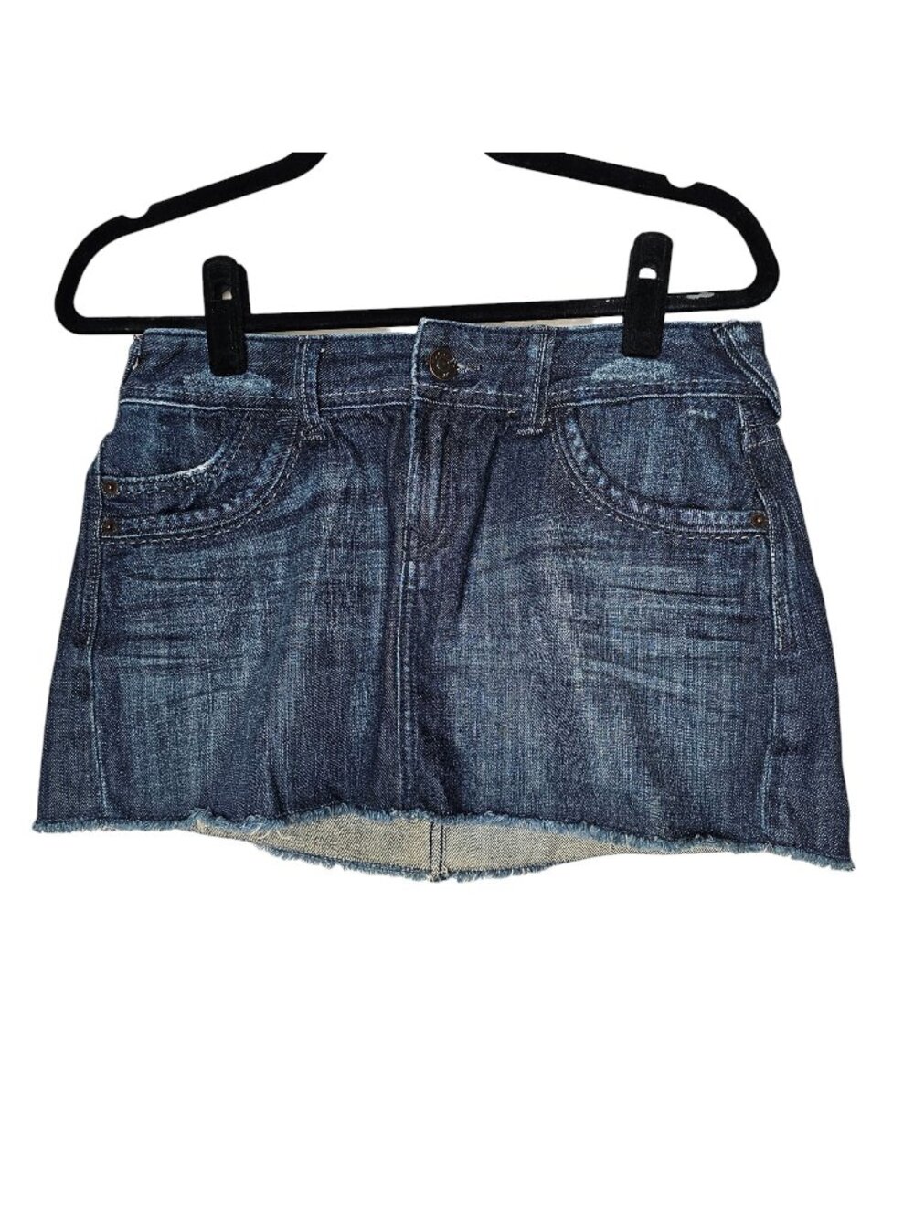 Y2K Express 4 Micro Mini Denim Cutoff Skirt Medium Wash Distressed Low Rise